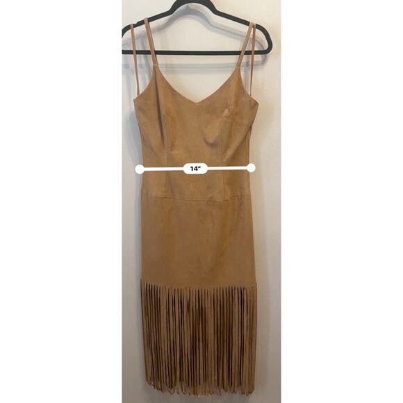 VAKKO Women's boho Faux Suede Fringe Sheath tan Dress size small - Picture 3 of 9